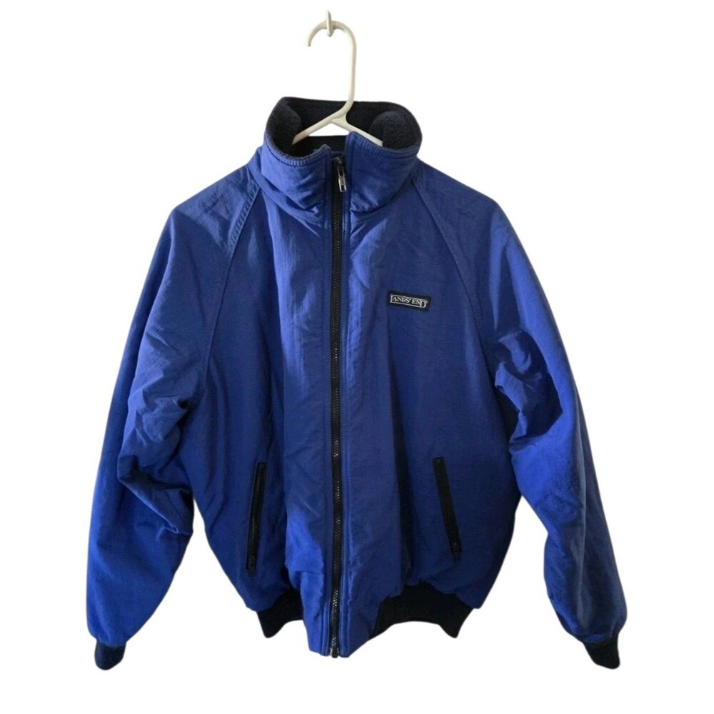 Lands' End The Squall Jacket Boys L 14 16 Blue Winter Fleece Lined Made In USA